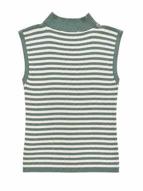 Green Sleeveless Ribbed Mock Turtleneck Top